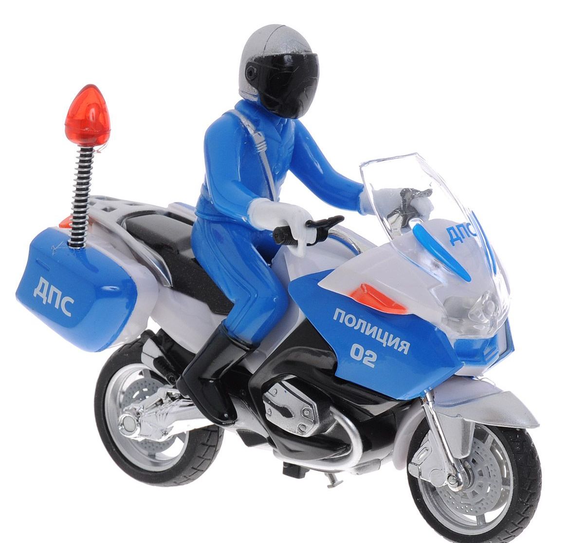 Металлический мотоцикл – ДПС – с фигуркой - со световыми и звуковыми эффектами – 13 см  